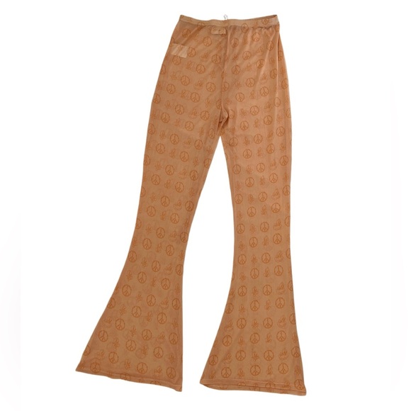 Looney Tunes Peach Graphic Mesh Bell bottom cinched waist Y2K Pants L - Picture 3 of 12